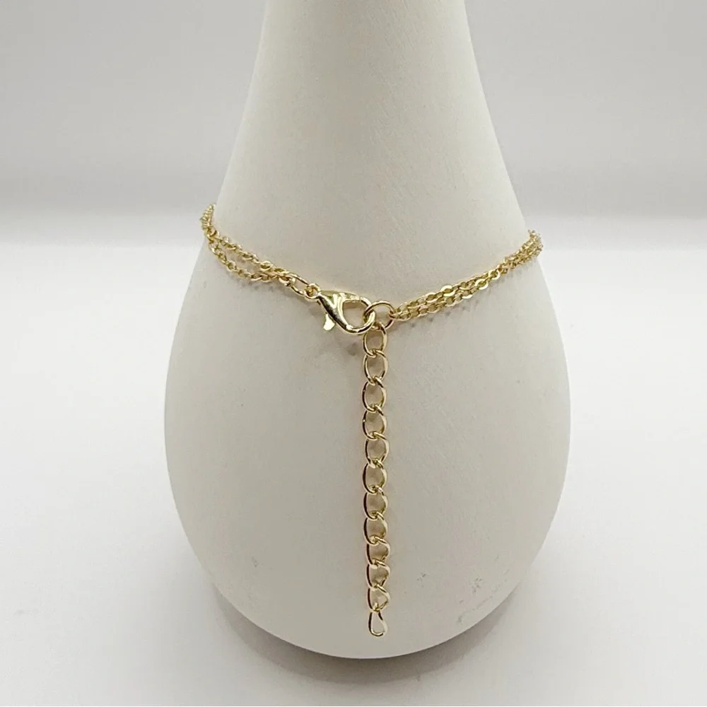 Gold Double Layer Bracelet Anklet | Minimal Diamond Charm Adjustable